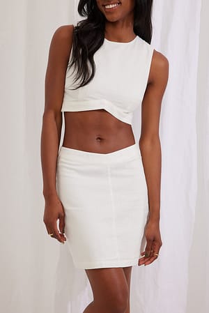 White Linen Blend Mini Skirt