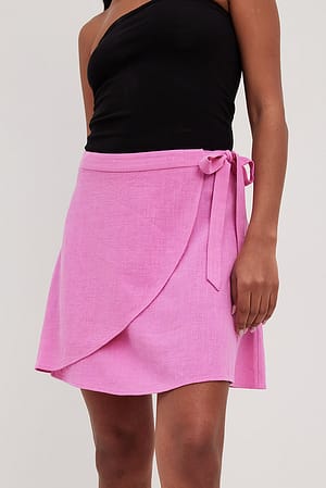 Pink Minifalda envolvente de mezcla de lino