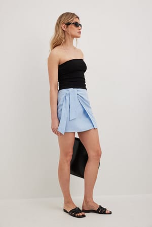 Blue Minifalda envolvente de mezcla de lino