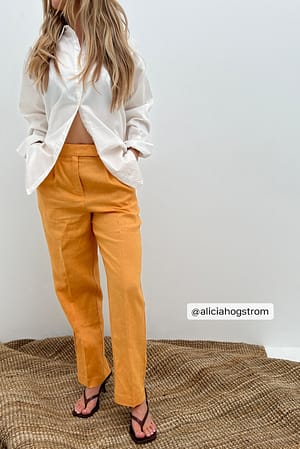 Orange Linen Cropped Pants