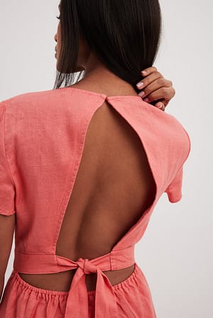 Coral Pink Linen Flowy Tie Back Mini Dress