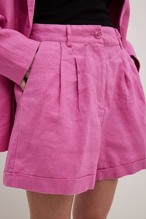Pink Linen Folded Shorts