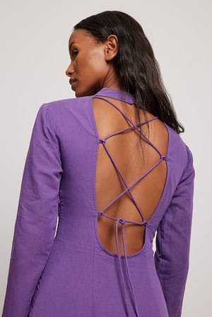 Purple Linen Open Back Mini Dress