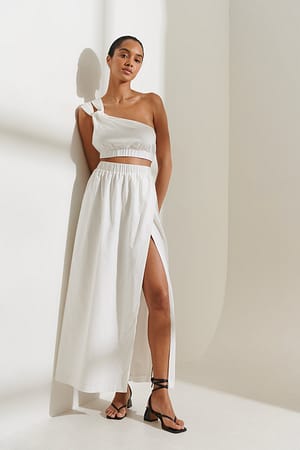 White Linen Slit Detail Maxi Skirt