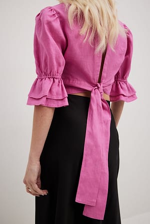Pink Top met strik aan de achterkant van linnen