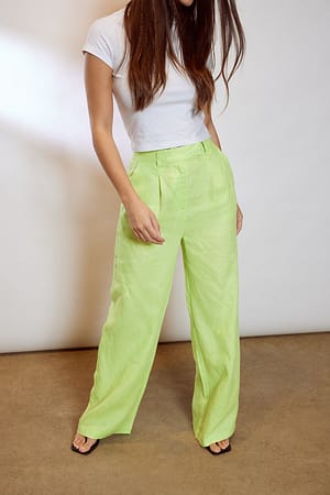 Green Szerokie lniane spodnie