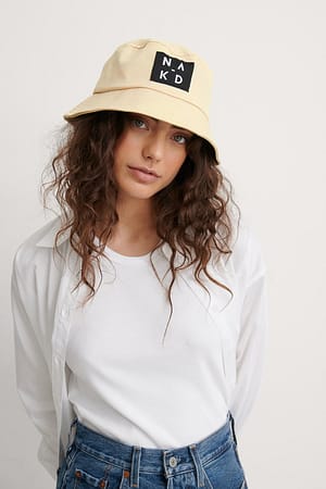 Beige Logo Patch Bucket Hat