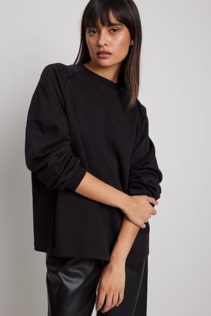 Black Organisches langer Basic-Pullover