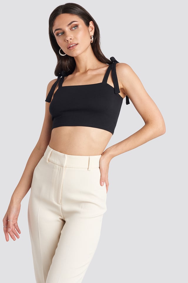 Long Bow Tie Crop Top Black