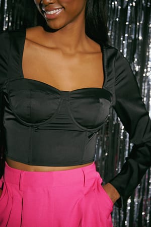Black Bustier-Bluse mit langen Ärmeln