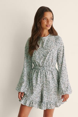 Print Long Sleeve Frilled Playsuit