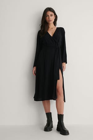 Black Sukienka z wiązaniem i długimi rękawami