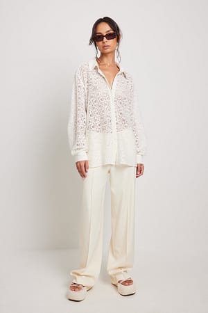 Long Sleeve Lace Buttoned Shirt Offwhite | NA-KD