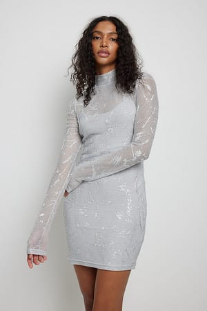 Silver Long Sleeve Mini Dress