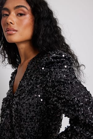 Black NA-KD Party Long Sleeve Sequin Body