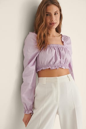 Lilac Long Sleeve Shirred Crop Top