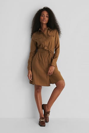 Brown Long Sleeve Utility Dress