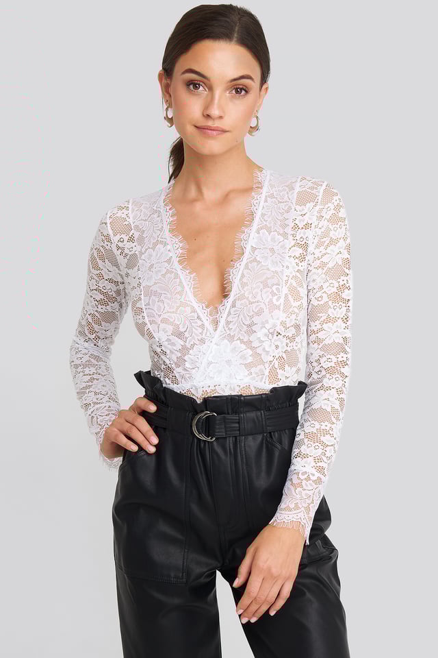 Long Sleeve V-neck Bodysuit White