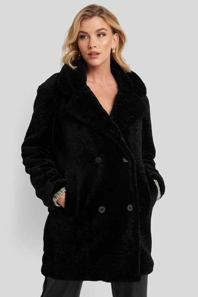 Long Teddy Coat Black