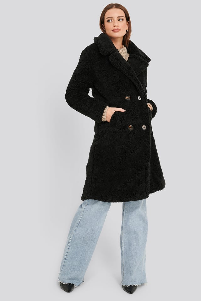 Long Teddy Coat Black