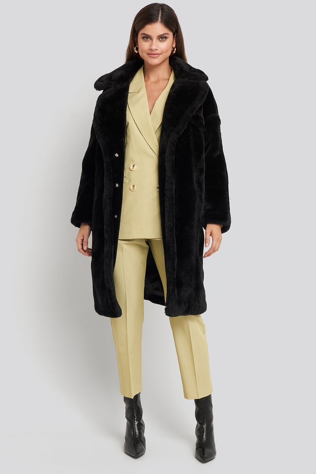 Long Teddy Fur Jacket Black