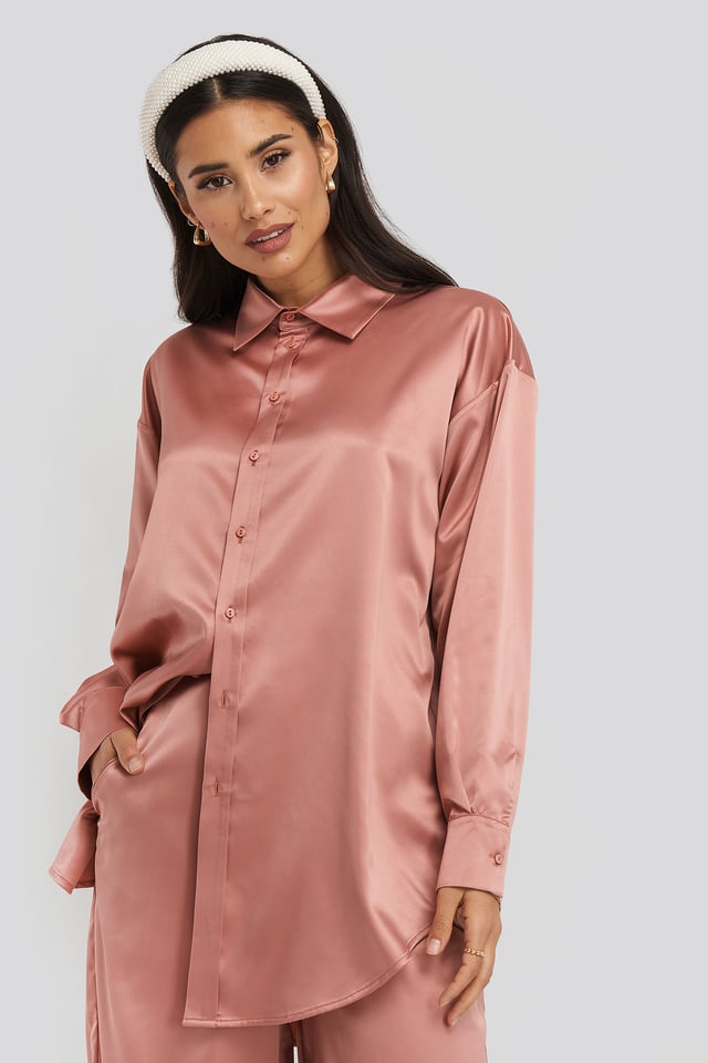 Longline Satin Shirt Dark Pink