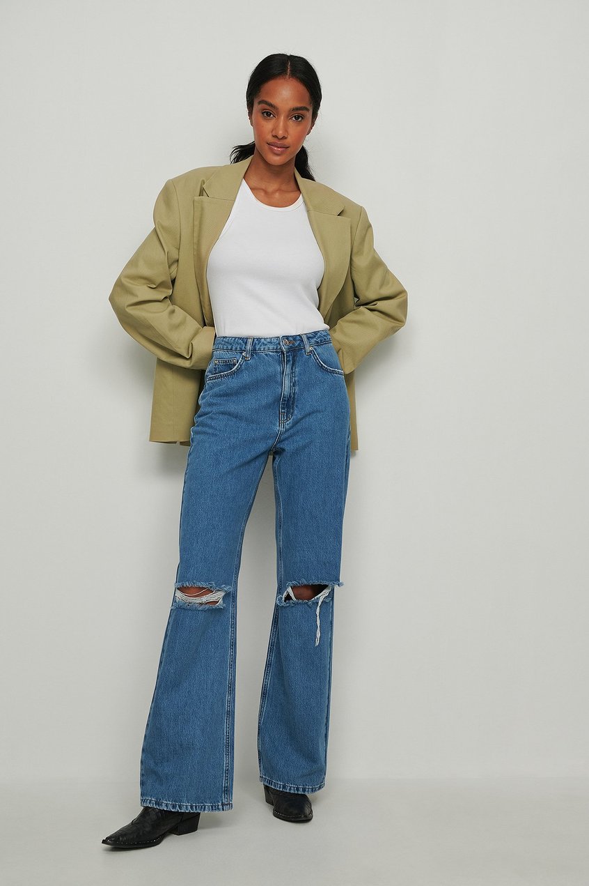 Jeans Jeans mit geradem Bein | Organische Destroyed-Jeans mit lockerer Passform - FE60685