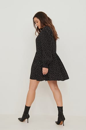 White/Black Dot Recycled Loose Fit LS Dress