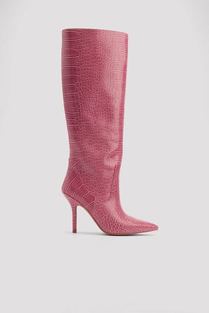 Pink Boots med stiletthæler og løst skaft