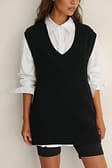 Black Oversized Knitted Long Vest