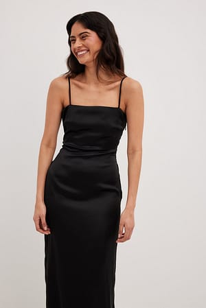 Black Satijnen maxi-jurk met lage rug