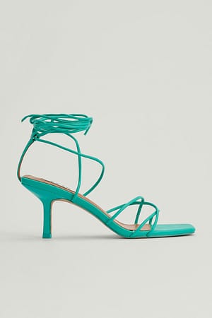 Emerald Green Low Stiletto Ankle Strap Heels