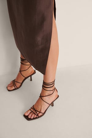 Chocolate Low Stiletto Ankle Strap Heels
