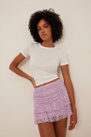 Light Purple Low Waist Frilled Laced Mini Skirt