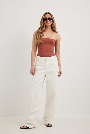 White Loose Low Waist Long Jeans