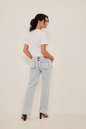 Light Blue Rechte jeans met zijsplit en lage taille