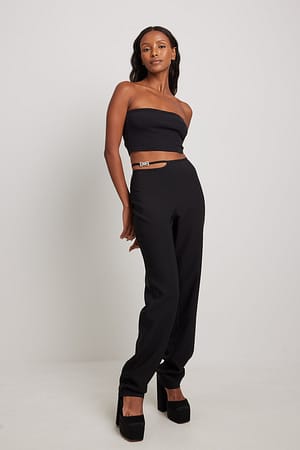 Black NA-KD Party Low Waist Strap Detailed Pants