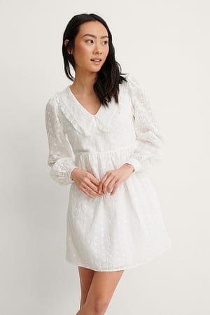 White LS V-Neck Anglaise Dress