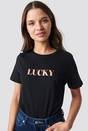 Black Lucky Print Tee