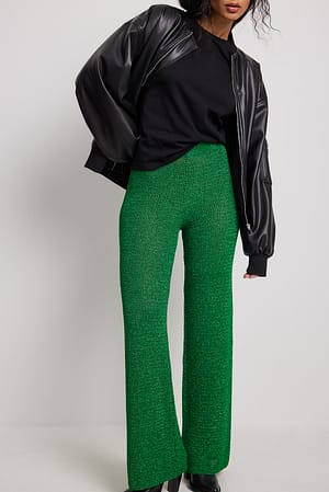 Green Dzianinowe spodnie z lureksu