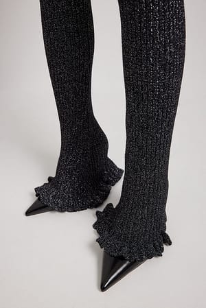 Black Lurex-strikket bukse med brede ben