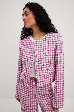 Pink Check Marked Cropped Blazer