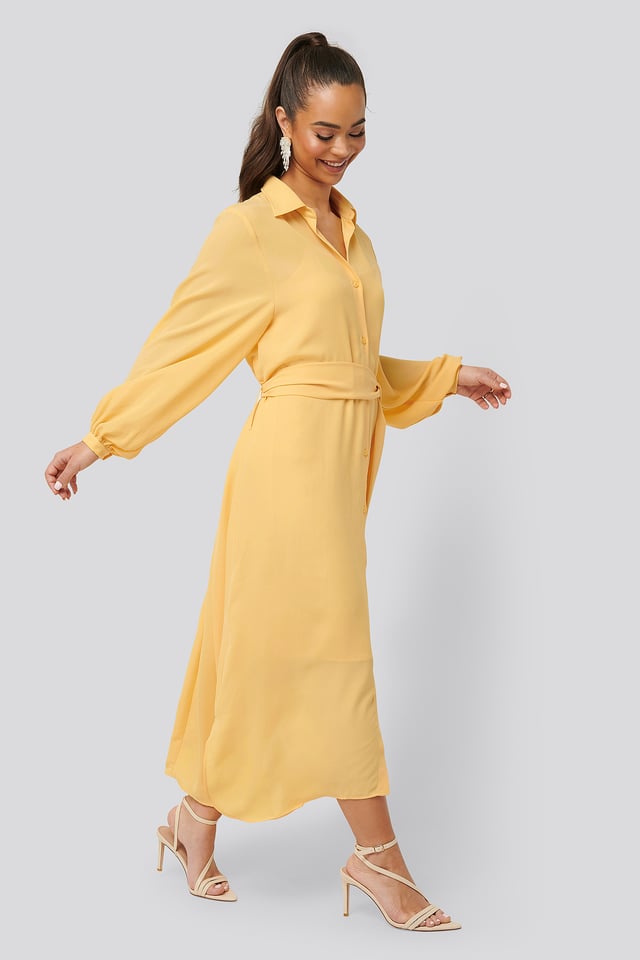 Maxi Belted Dress Light Yellow