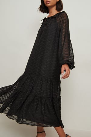 Black Maxi gjennomsiktig kjole med rysjer