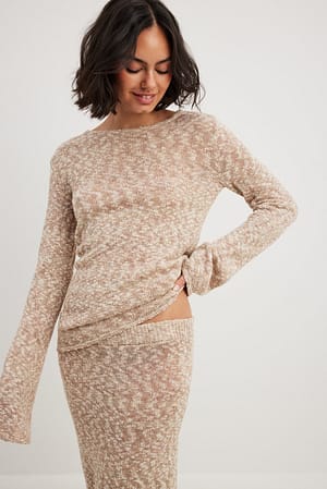 Beige Melange Knitted Sweater