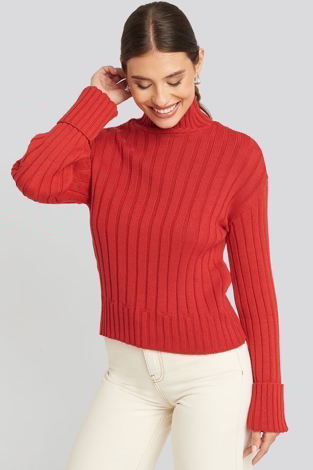 Merino Wool Blend Ribbed Sweatshirt Red