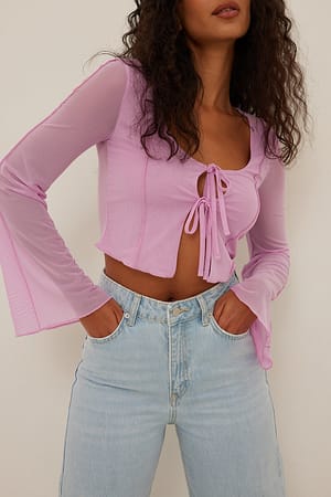 Pink Top in mesh con cuciture