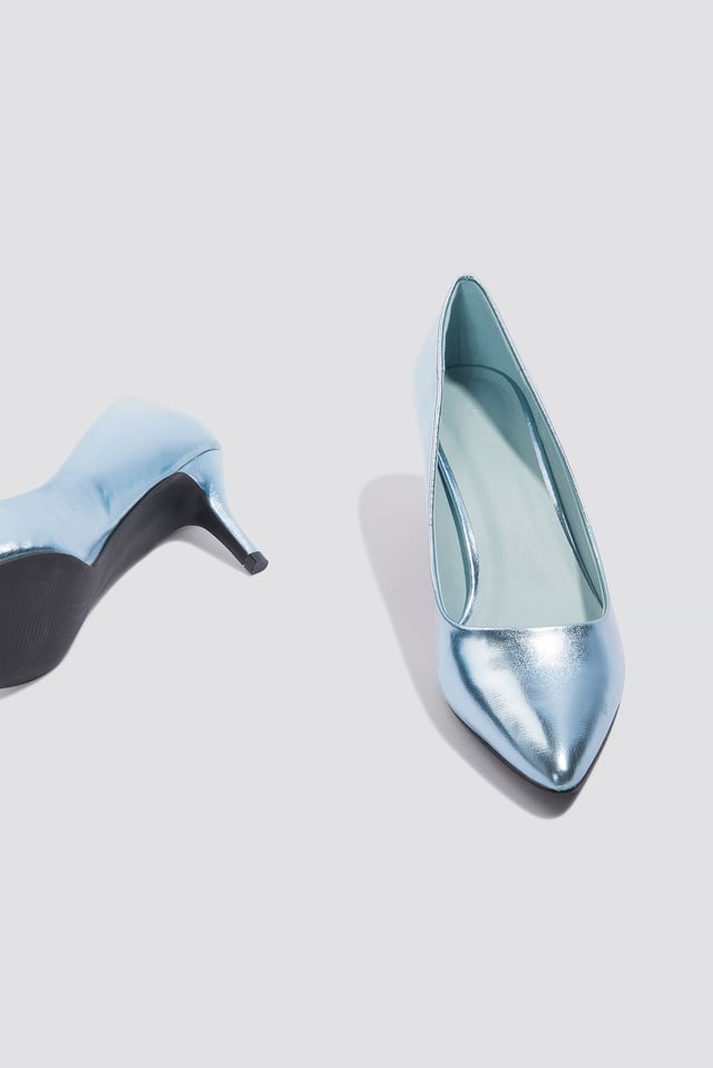 Metallic Mid Heel Pumps Ice Blue
