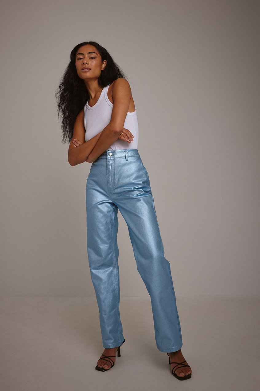 Jeans High Waisted Jeans | Metallische Hose mit geradem Bein - QW49779