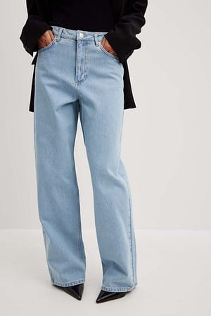Light Blue Løstsiddende lange jeans med mellemhøj talje